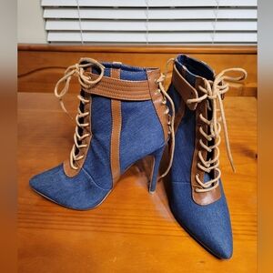 Shoe Dazzle Blue and Brown Lace-Up Boots